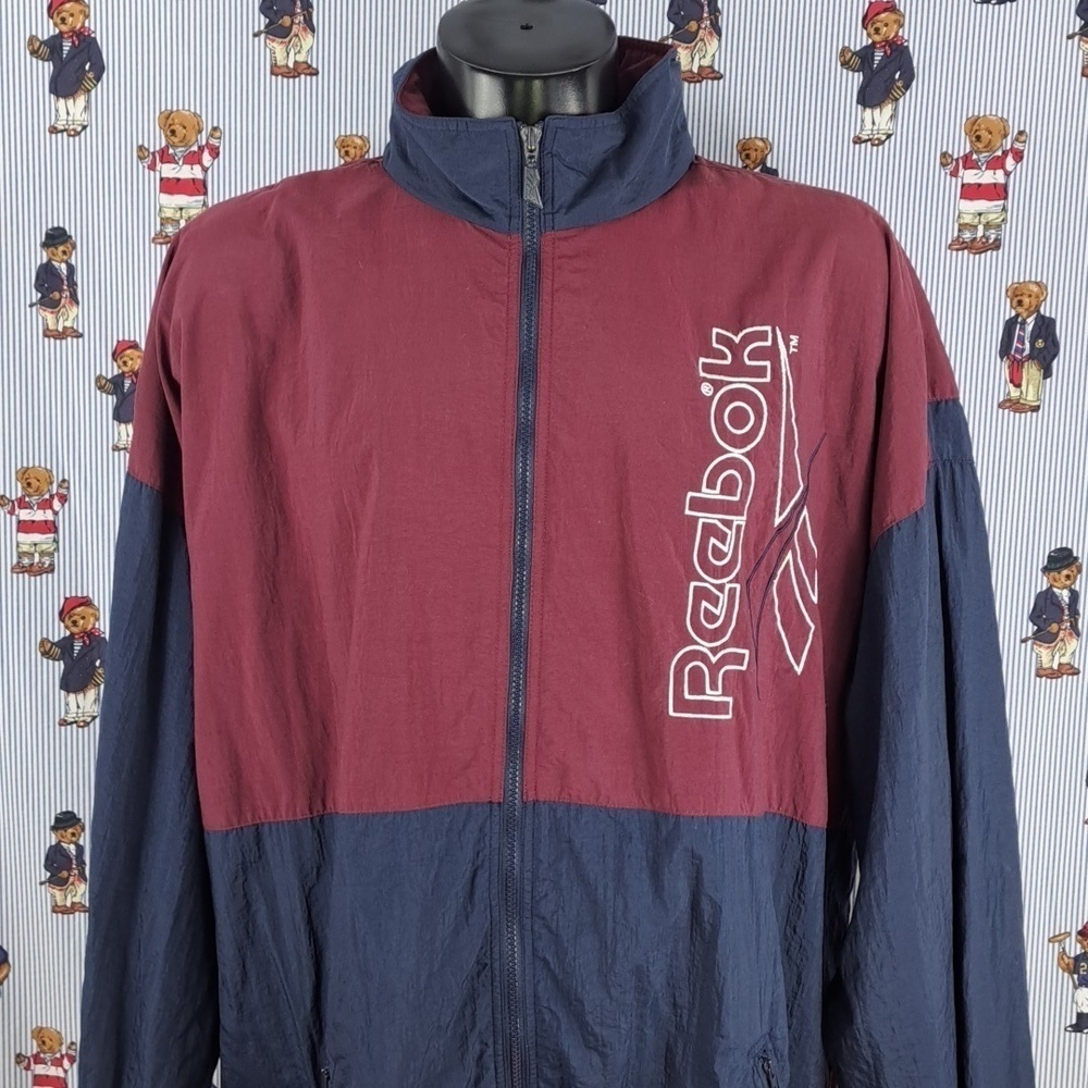 Vintage Reebok spellout burgundy & blue   colorblock XLL windbreaker jacket